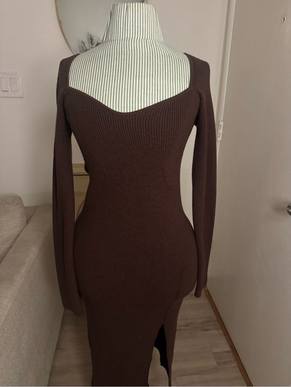 Oak + Fort Brown Ribbed Knit Long Sleeve Midi Dress Size S/P